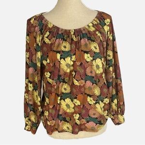 Nation LTD Los Angeles Floral Top Size Medium Popover Peasant Long Sleeve Boho